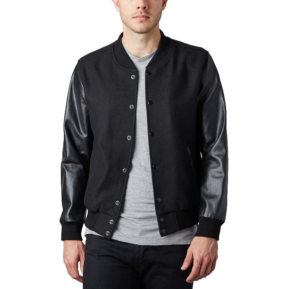 All Saints Toku Wool Blend Leather Bomber Jacket Black Size L - Picture 1 of 10